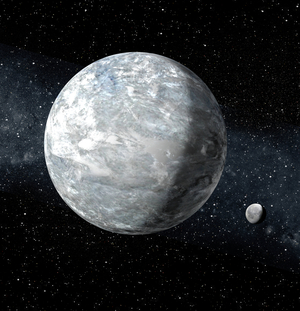 Glaciation sur Terre et Lune primitive - Vue d'artiste - Snowball Earth and Early Moon - La Terre vue en periode de glaciation il y a plusieurs milliards d'annees. 