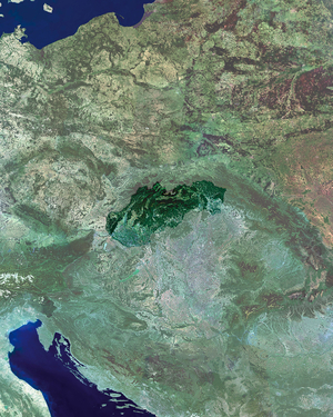 Slovakia seen by satellite - Slovakia seen from satellite Envisat - Image obtained by satellite Envisat. Slovakia is a Republic located in central Europe where the capital and largest city is Bratislava. It is bounded on the northwest by the Czech Republic, on the north with the Poland, on the east by Ukraine, on the south by Hungary, and on the southwest by Austria. The landscape of Slovakia is above all of mountainous nature, with the Carpathian Mountains that extend through the greater northern part of the country