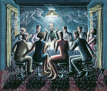 The Storyteller (acrylic on canvas and wood)