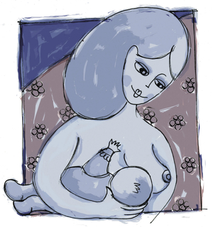Une mere allaitant son bebe (a mother breastfeeding her baby) Illustration 2013 