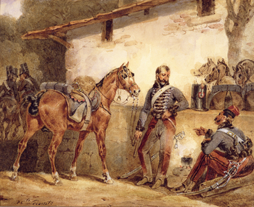 French Soldiers Resting, 1831 (w/c & gouache on paper)