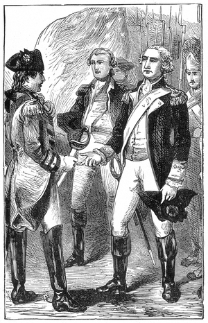 The Surrender of Cornwallis, from 'The History of France', by Emile de Bonnechose, published by Ward, Lock and Co, London (engraving)