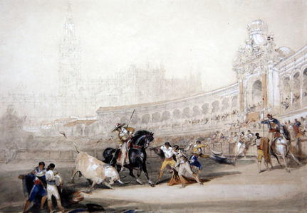 A Bullfight in Seville, 1833 (pencil & watercolour heightened with white on paper)