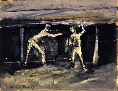 Two miners in the pit, 1949 (w/c on paper)