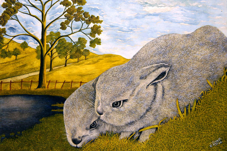Rabbits, 1964 (w/c, gouache & ink on paper)
