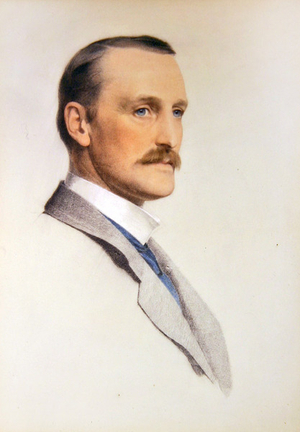 Portrait of Sir Walter Palmer, 1986 (coloured chalks on blue paper)