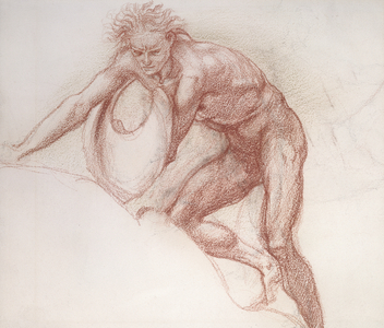 Male nude, study for Hercules (sanguine chalk on paper)