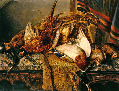 Still life with pheasants on a marble table, c.1850 (oil on canvas)