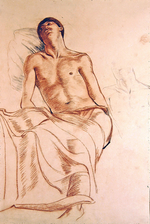 Study of a Partially Draped Man (sanguine & black chalk on paper)