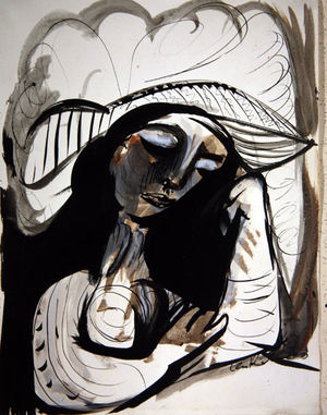 Costerwoman II, 1943 (w/c, crayon, pen & ink on paper)