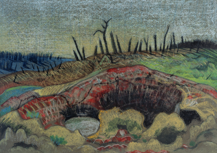 A Farm, Wytschaete, 1917 (ink, chalk & w/c on brown paper)