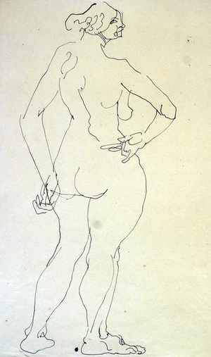 Female Nude with Hand on Hip, 1913 (pen & ink on paper)