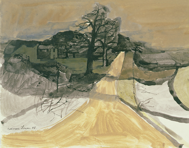 Evening landscape, Surrey, 1948 (gouache and ink on paper)