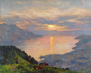 Sunset on Lake Geneva, 1907 (oil on canvas)