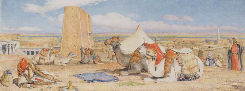 The Caravan - An Arab Encampment at Edfou, c.1861 (w/c over pencil heightened with white)