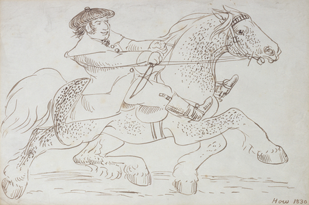A Horse Dealer Puts a Young Clydesdale Through its Paces, 1830 (sepia ink on paper)