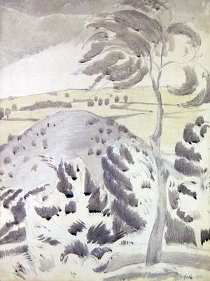 Hill and Tree, 1919 (pencil, ink & watercolour on paper)