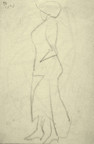Promenader from the side (black chalk on paper)