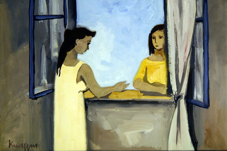 Two Women at the Window (gouache, oil & charcoal)