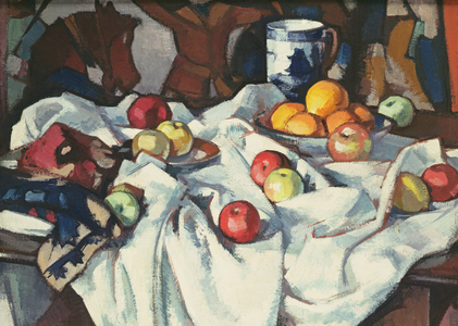 Still life of oranges and apples (oil on canvas)