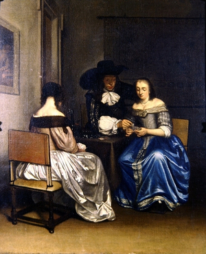 Interior Scene with Cards Players (oil on canvas)