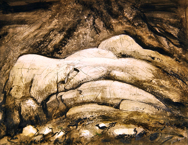 Glaciated Rocks (pen & ink and grey wash on paper)