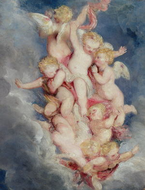 Putti Ascending (oil on millboard)