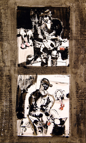 Men and Chickens, 1941 (ink & wash on paper)