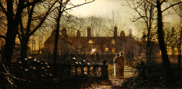 Moonlit Scene with Two Figures (oil on panel)