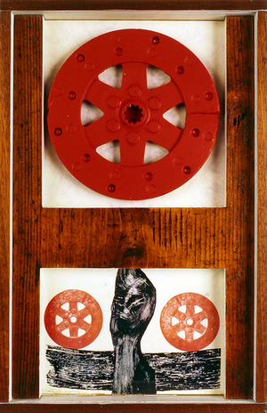Red Wheel, c.1970 (wood, reproduction of screen print & painted metal wheel)