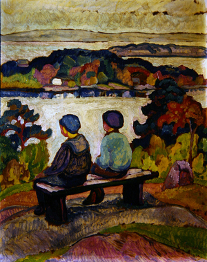 Two Boys in a River Landscape, 1912 (oil on board)