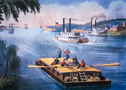On the Mississippi, c.1866 (colour litho)