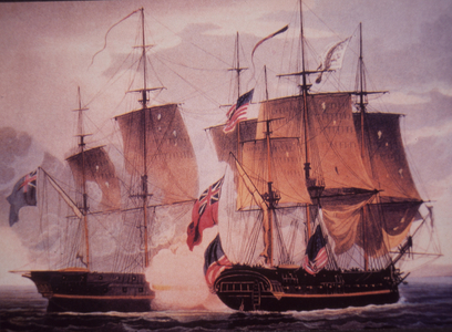 HMS Shannon and USS Chesapeake (colour litho)