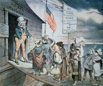'Welcome All' cartoon, 1880 (colour litho)