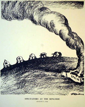 'Spectators at the Ringside', cartoon published in the St. Louis Post-Dispatch depicting the European Powers watching and waiting, 9th August 1936 (litho)