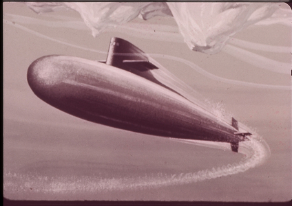 USS Nautilus making a 1,839 mile voyage under the North Polar ice cap, 1958 (litho)