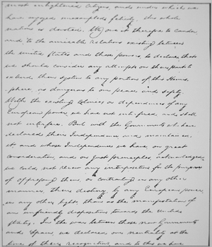 Reproduction of an extract of the 'Monroe Doctrine', proclaimed in Congress by James Monroe (1758-1831) 2nd December 1823 (litho)