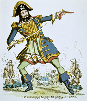 Blackbeard the pirate (coloured engraving)