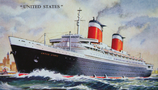 SS United States Maiden Voyage in 1952 (colour litho)