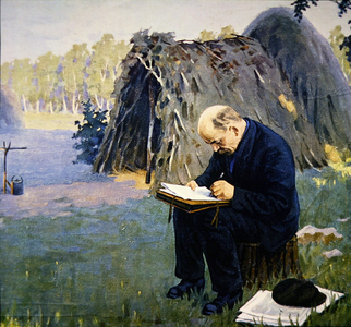 Lenin when in hiding (colour litho)