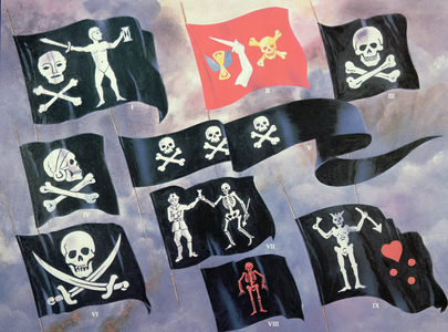 Various Flags used by Famous Pirates (colour litho)