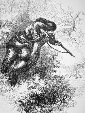 American Marksman up a Tree, during the American Revolutionary War (litho)