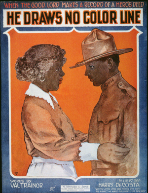 American World War I Songsheet for 'He Draws No Color Line' (colour litho)