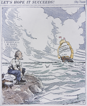 'Let's Hope it Succeeds', cartoon of Roosevelt's 'New Deal' policy, c.1933 (coloured engraving)