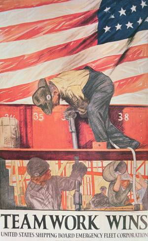 'Teamwork Wins', World War One poster, produced by United States Shipping Board Emergency Fleet Corporation, c.1918 (colour litho)