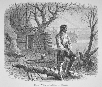 Roger Williams builds a cabin on the Seekonk River (litho)