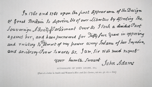 Part of a letter written and signed by President John Adams (1735-1826) 1815 (litho)