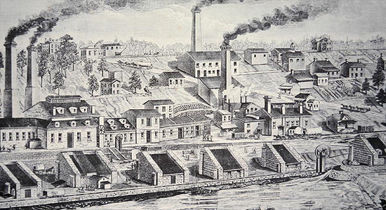 The Du Pont Powder Plant, on the Brandywine River (line engraving)