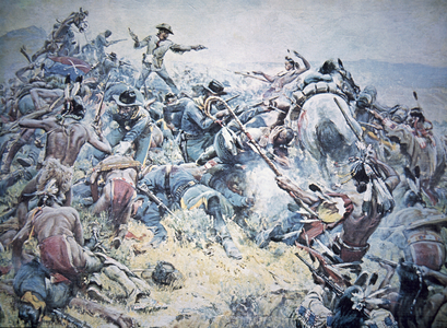 'Custer's Last Fight' at the battle of Little Bighorn, 25th June 1876 (oil on canvas)