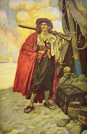 Buccaneer of Hispaniola in the Caribbean (colour litho)